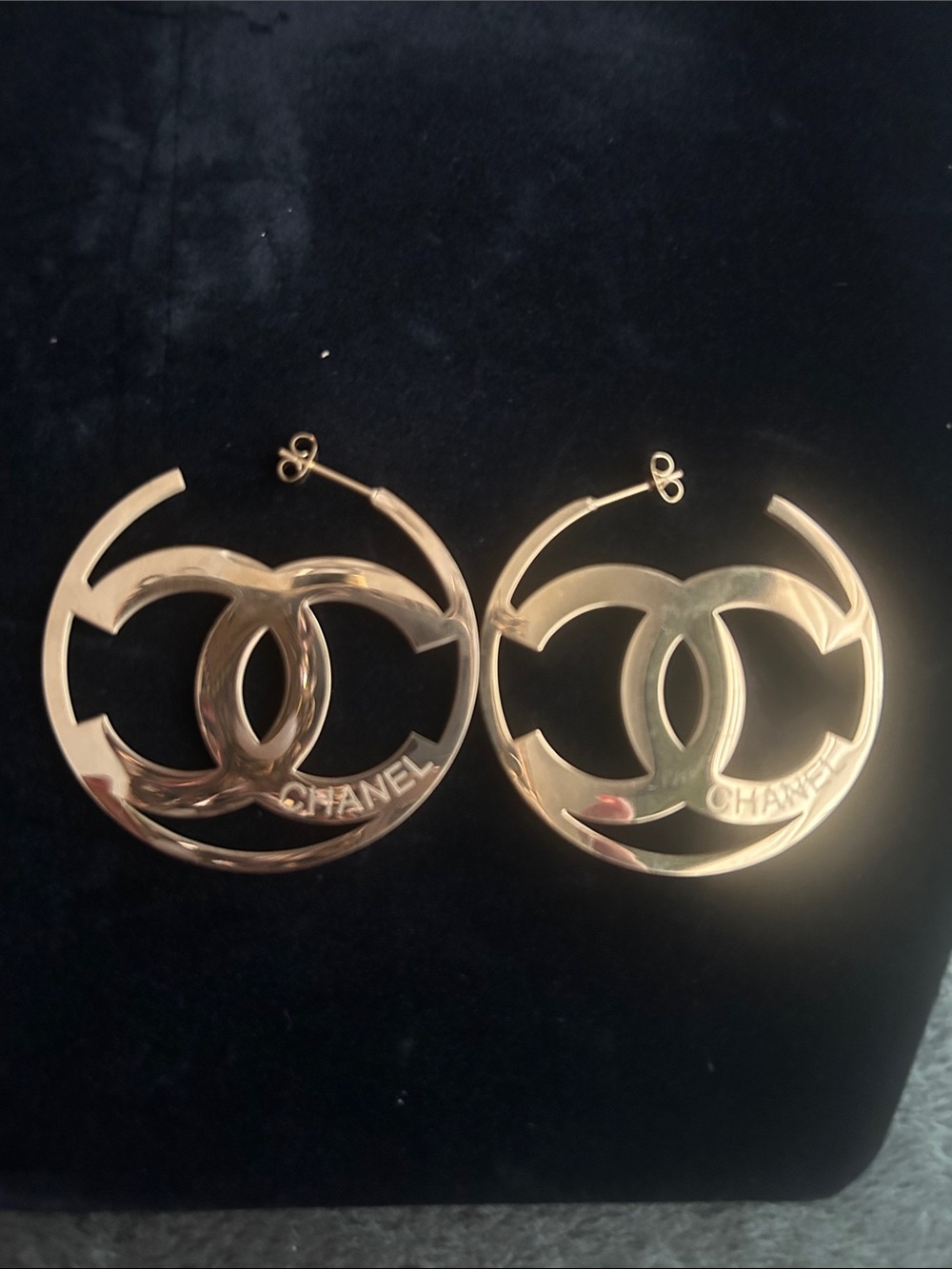 Gold Double CC Hoop Logo Earrings - Picture 3 of 3